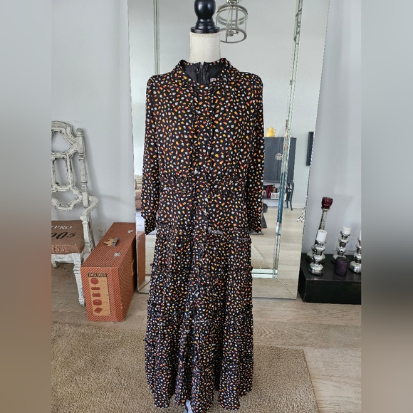 The ALLEY MAXI DRESS Black w/orange/white/yellow Design XS - Picture 1 of 12
